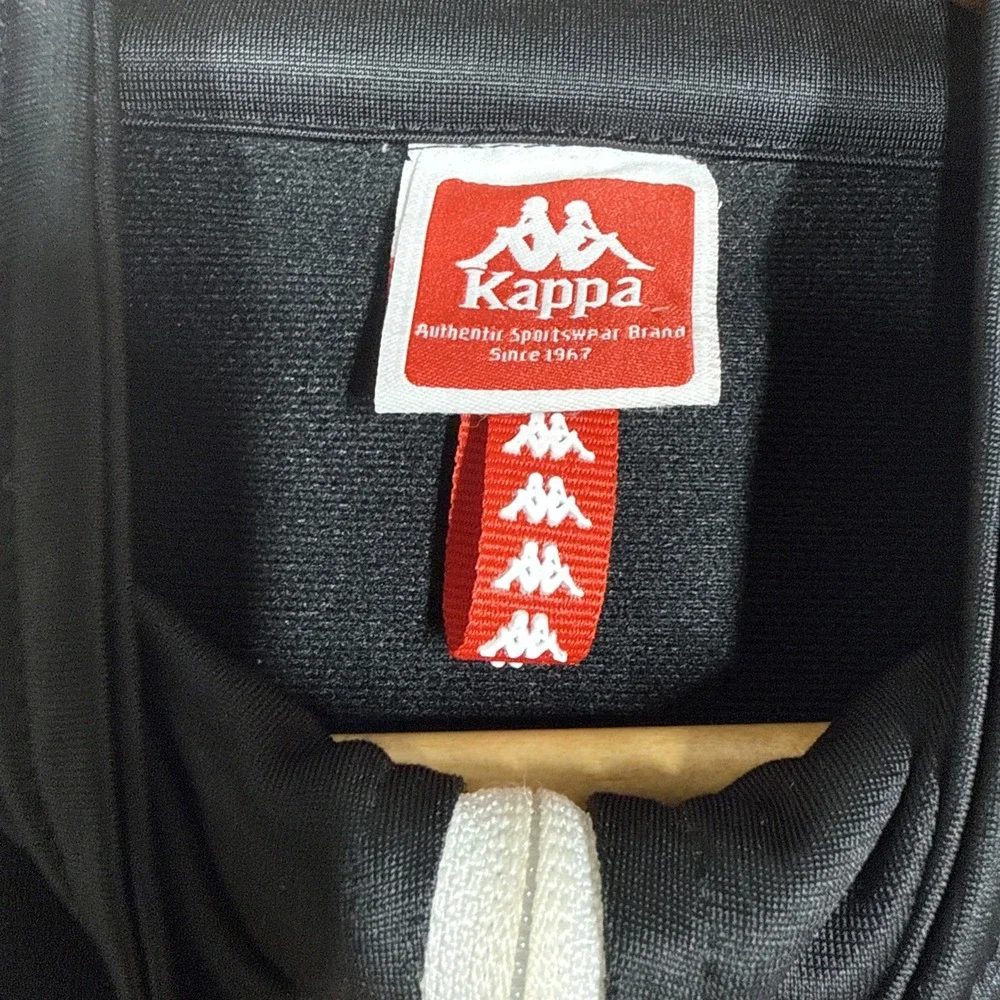 Kappa Men's Sz M Logo Track Soccer Jacket Black Gold White Full Stand Collar Y2K